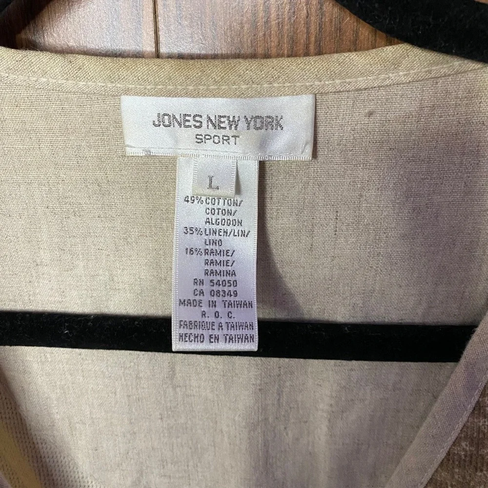 Jones New York Sport Vest Women Large Tan Cotton‎ Linen Ramie Knit
